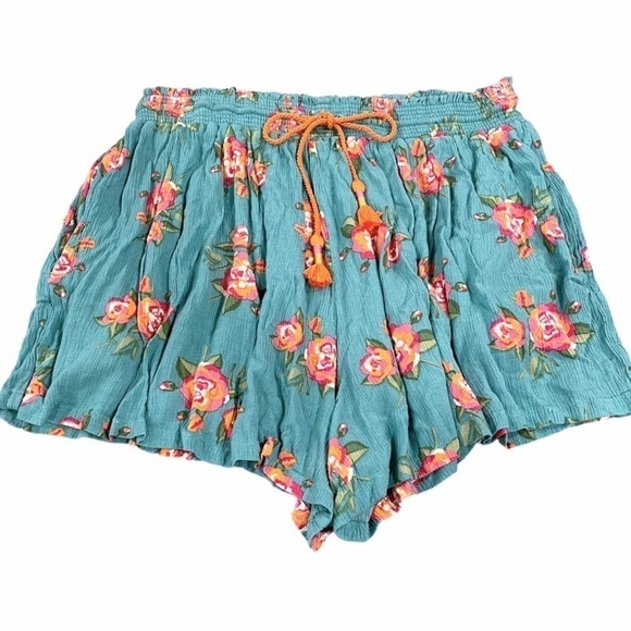 Matilda Jane Womens Medium Long Walks Shorts Floral Pull On Green Pink 27698B - Picture 1 of 16